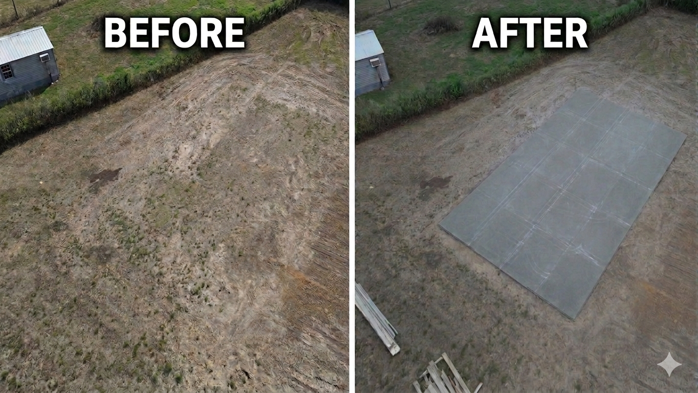 Before and after concrete project: Shop / Garage Slab